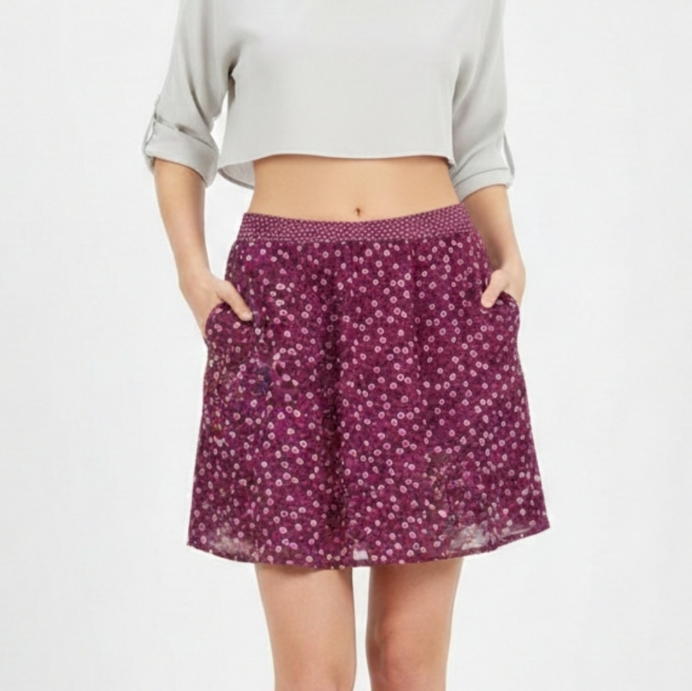 3/$20 NEW Costa Blanca Chiffon A-Line Mini Skirt Floral Tie Waist Purple Spring